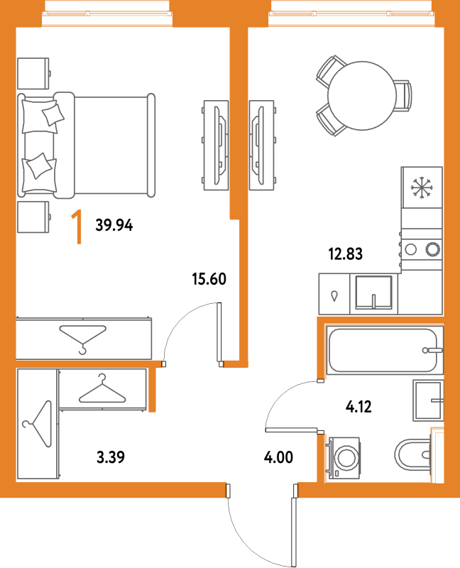 1 ккв 39,9 м²
