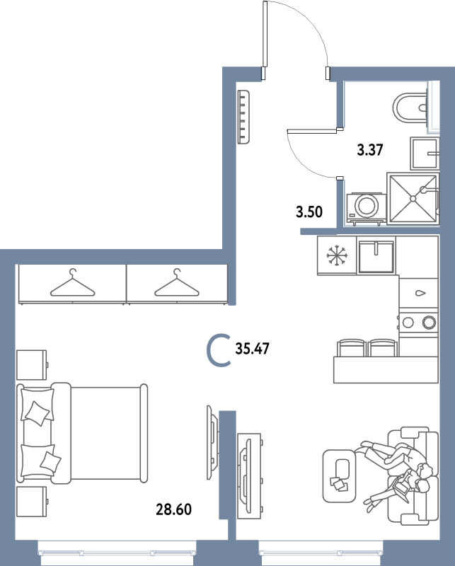 Студия 35,5 м²