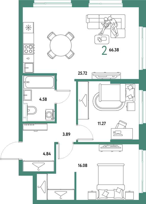 3 ккв (Евро) 66,4 м²