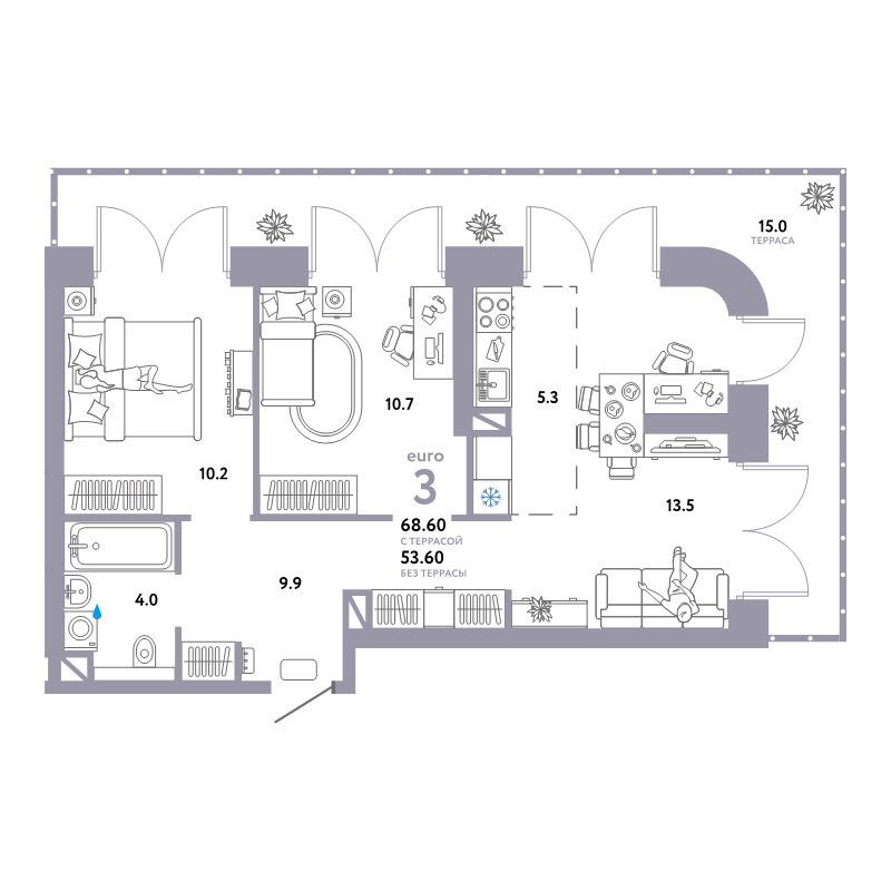 3 ккв (Евро) 68,6 м²