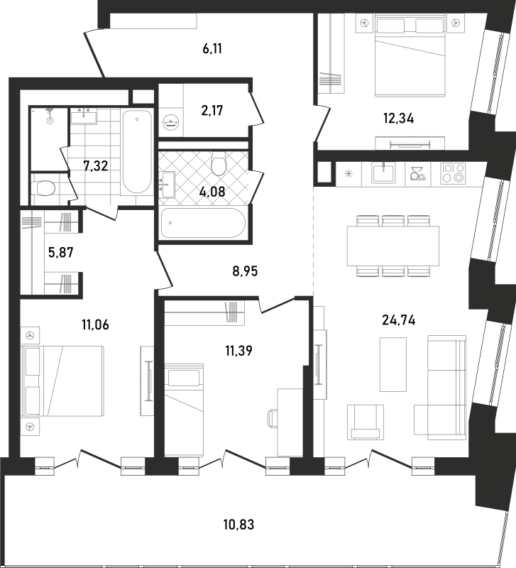 4 ккв (Евро) 115,6 м²