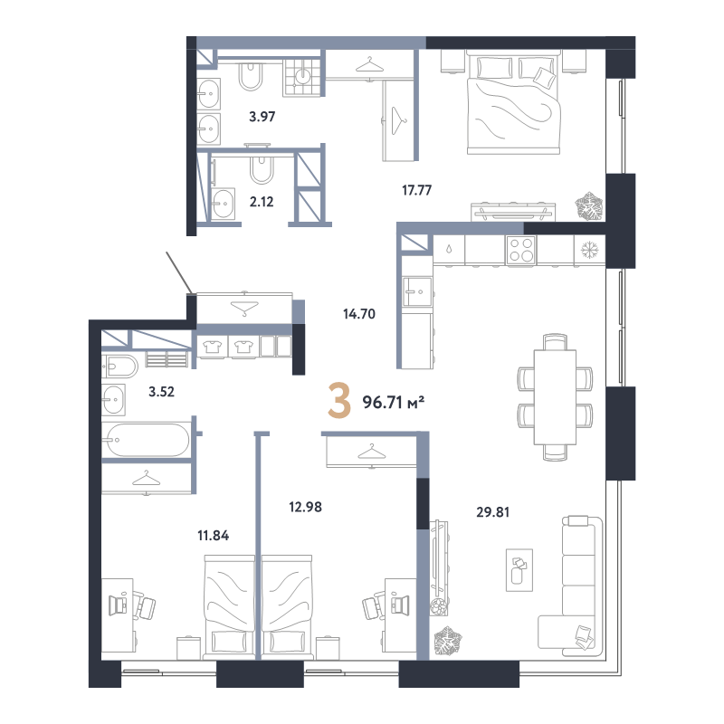4 ккв (Евро) 96,7 м²