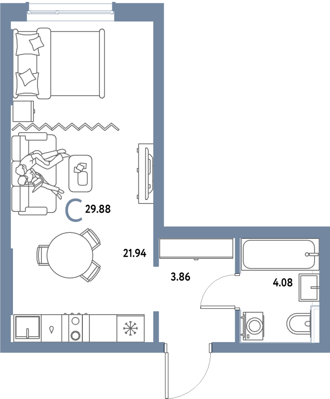 Студия 29,9 м²