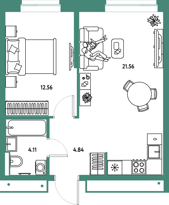 2 ккв (Евро) 43,1 м²
