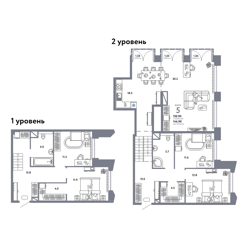 5 ккв (Евро) 150,9 м²