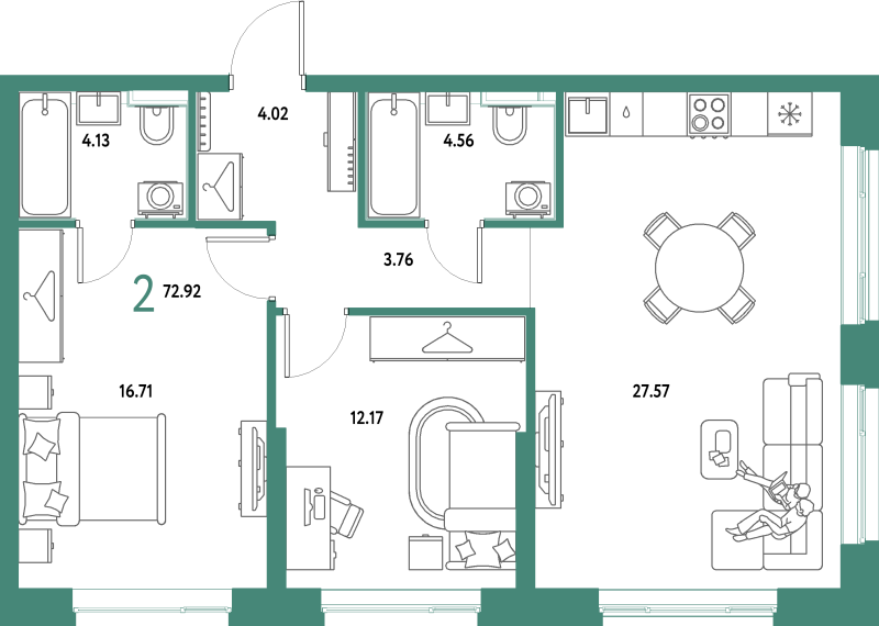 3 ккв (Евро) 72,9 м²