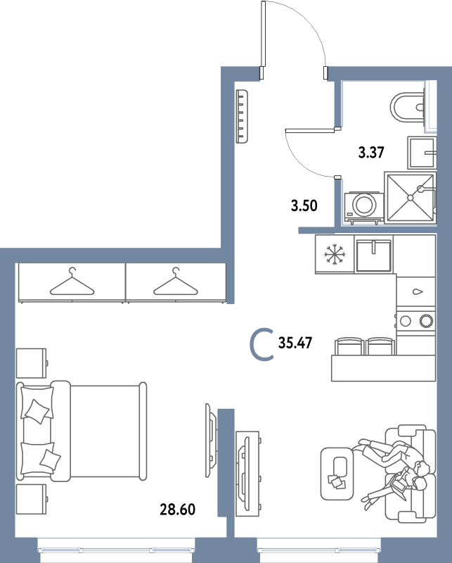 Студия 35,5 м²