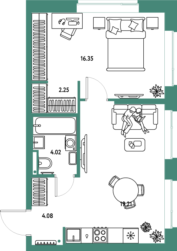 2 ккв (Евро) 45,9 м²