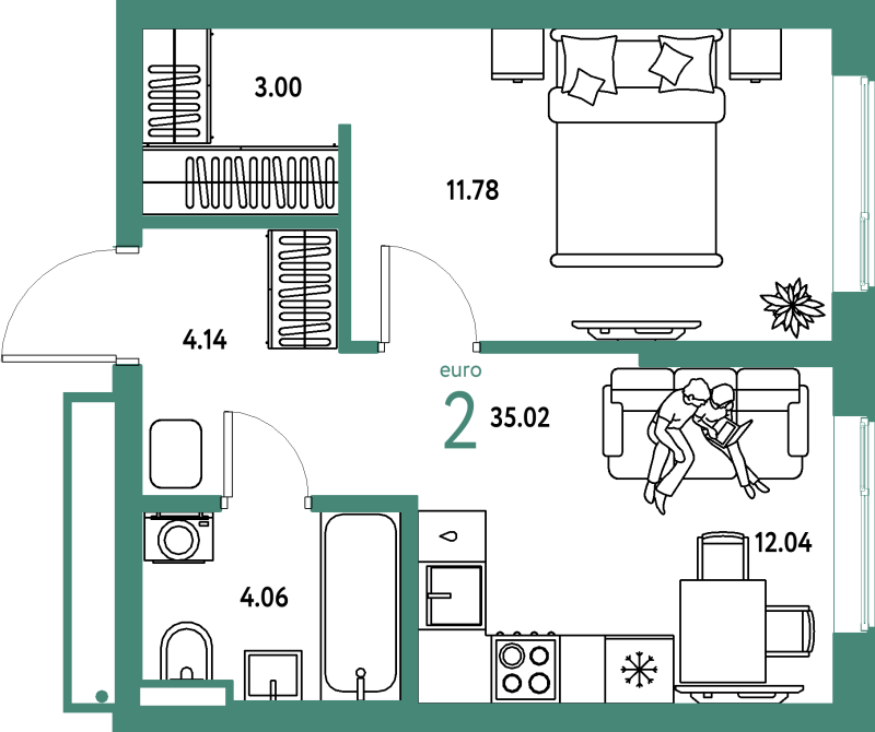 1 ккв 35 м²