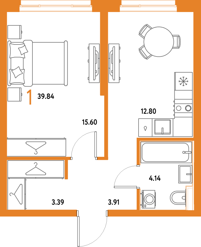 1 ккв 39,8 м²