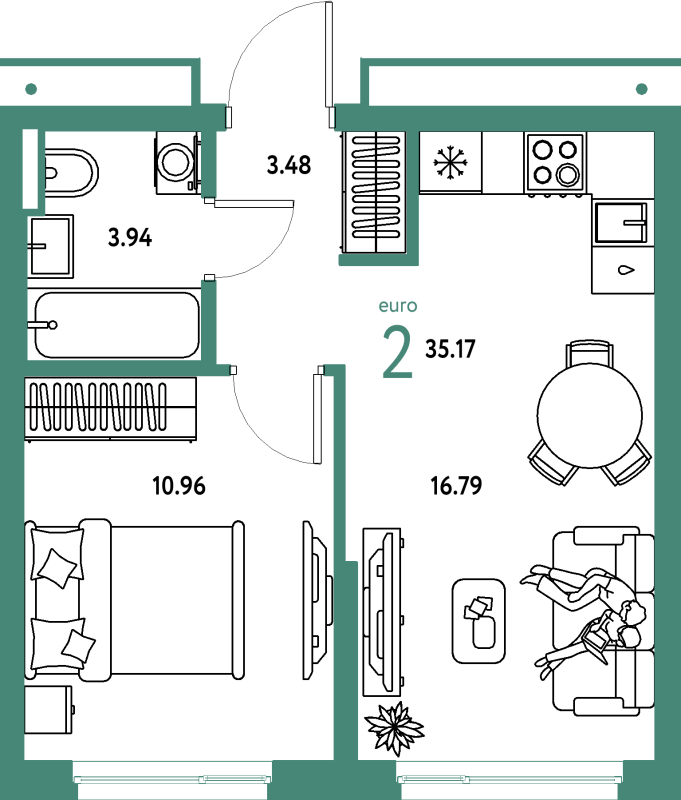 2 ккв (Евро) 35,2 м²