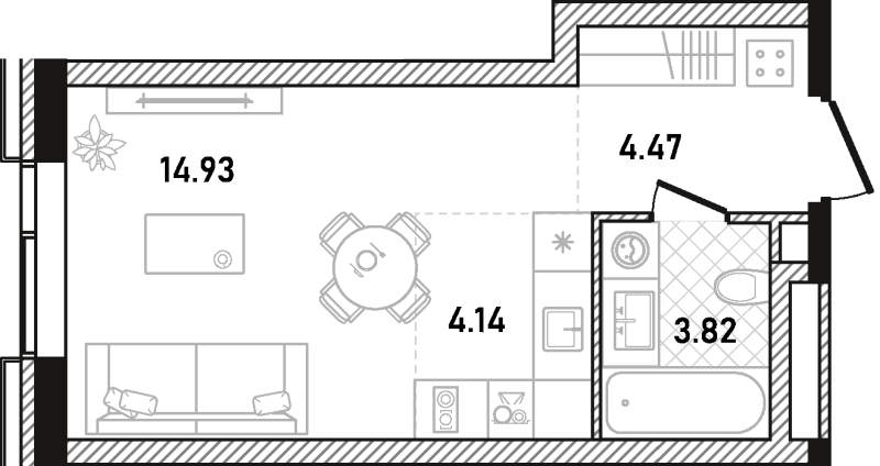 Студия 27,4 м²