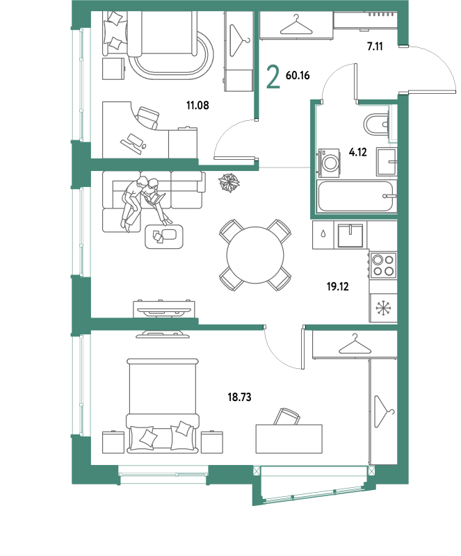 3 ккв (Евро) 60,2 м²