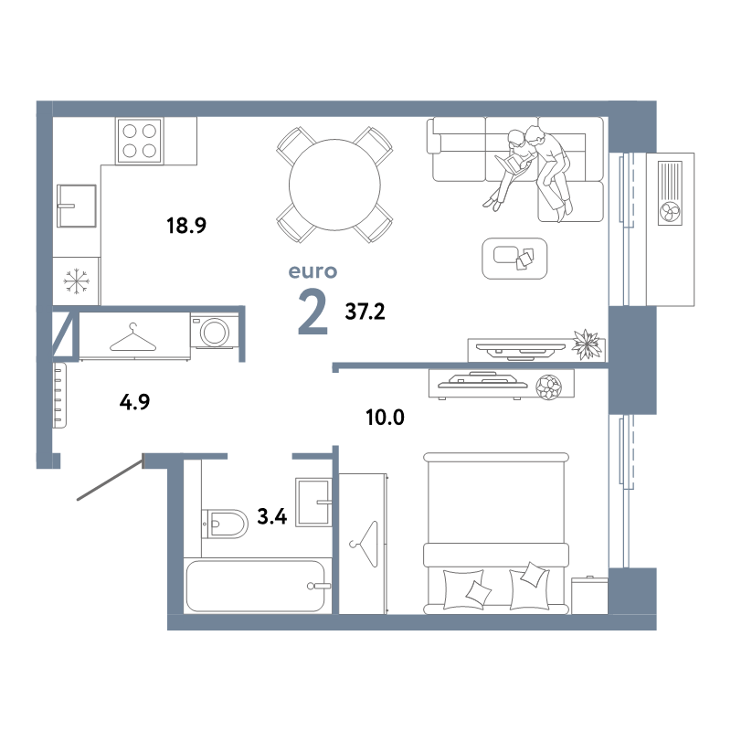 2 ккв (Евро) 37,2 м²