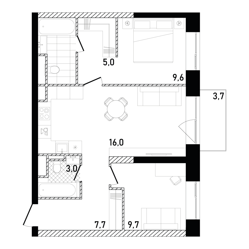 3 ккв (Евро) 65 м²