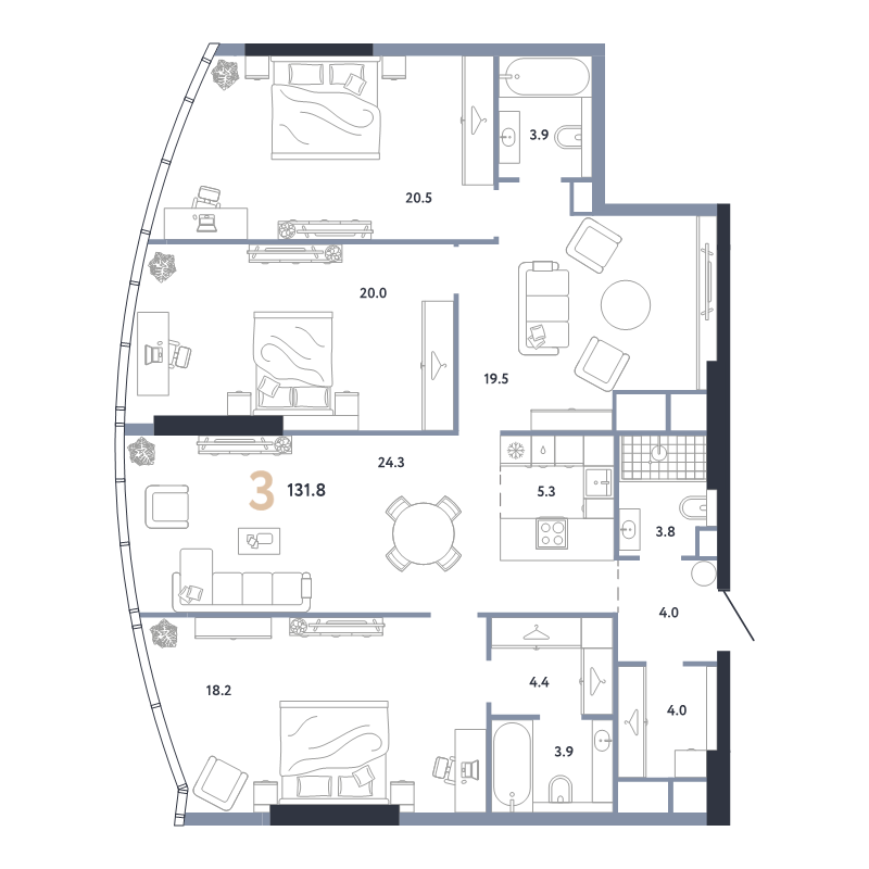 4 ккв (Евро) 131,8 м²