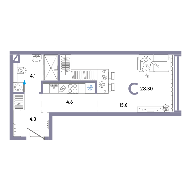 Студия 28,3 м²