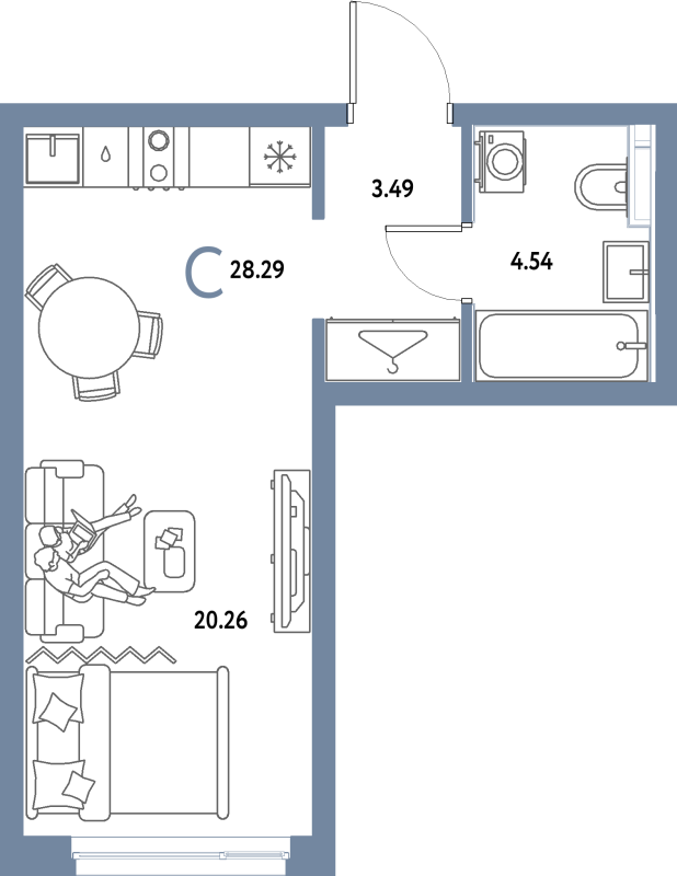 Студия 28,3 м²