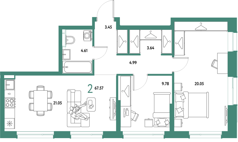 3 ккв (Евро) 67,6 м²