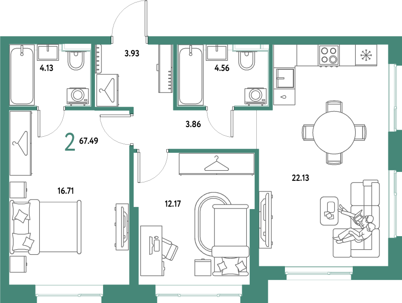 3 ккв (Евро) 67,5 м²