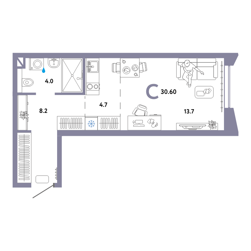 Студия 30,6 м²