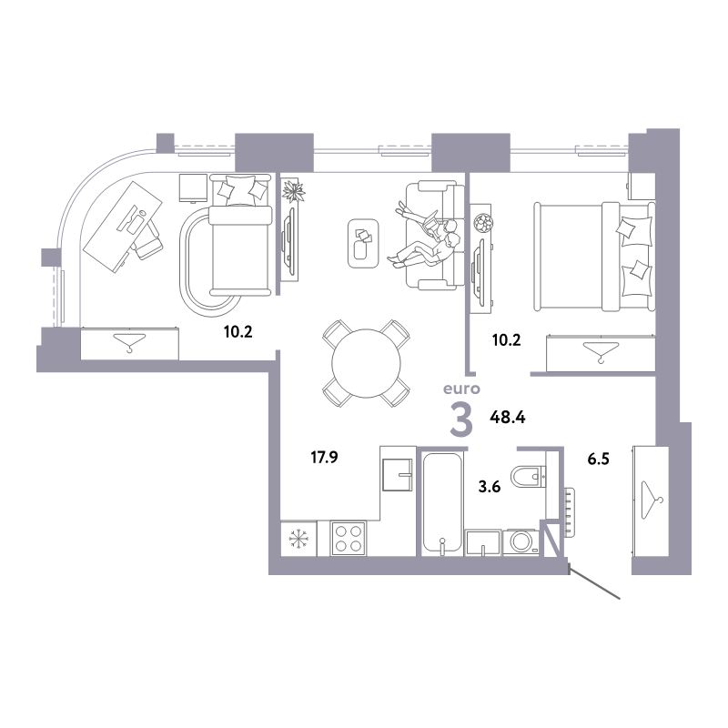 3 ккв (Евро) 48,4 м²