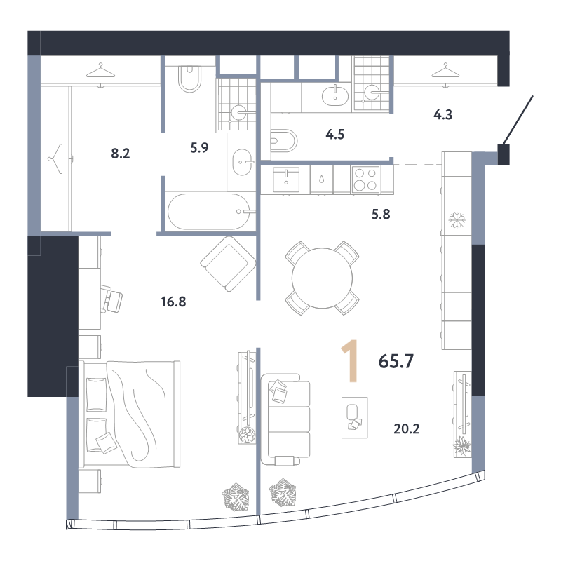 2 ккв (Евро) 65,7 м²