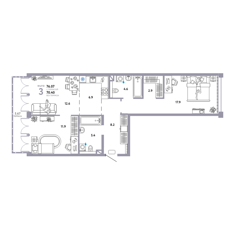 3 ккв (Евро) 76,1 м²