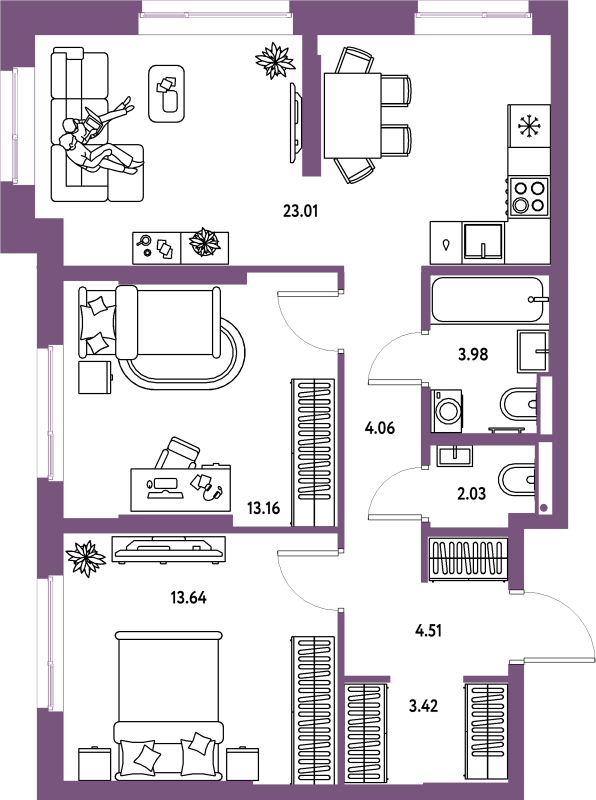 3 ккв (Евро) 67,8 м²
