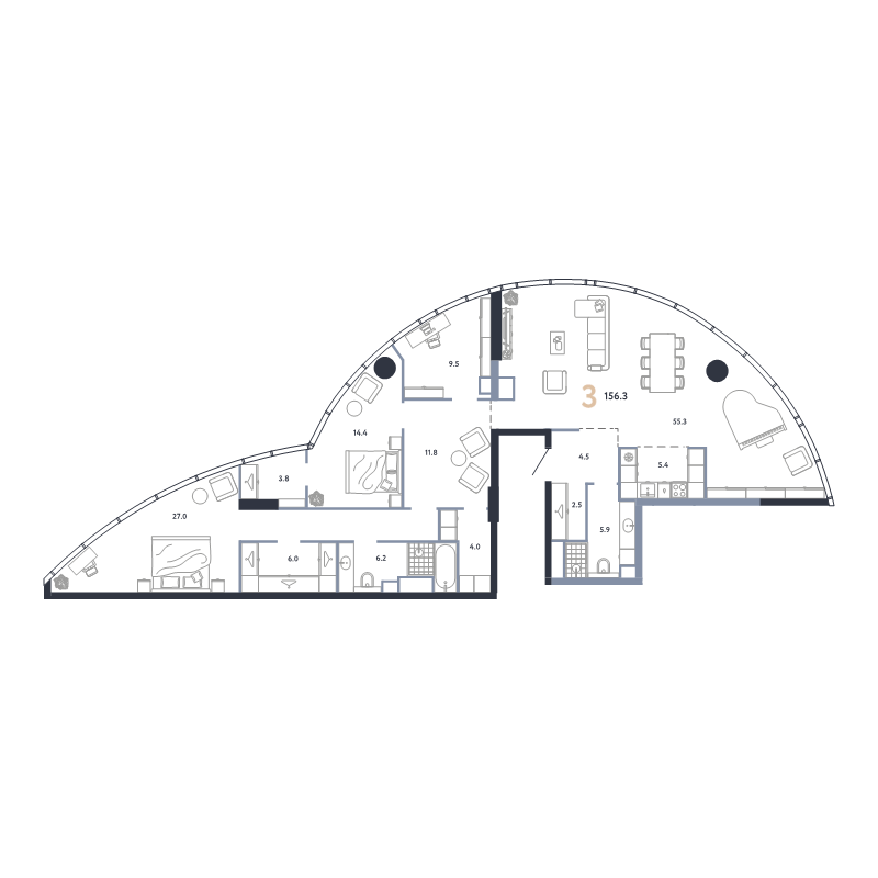 4 ккв (Евро) 156,3 м²