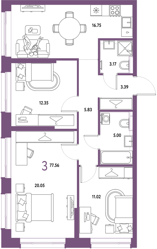 4 ккв (Евро) 77,6 м²