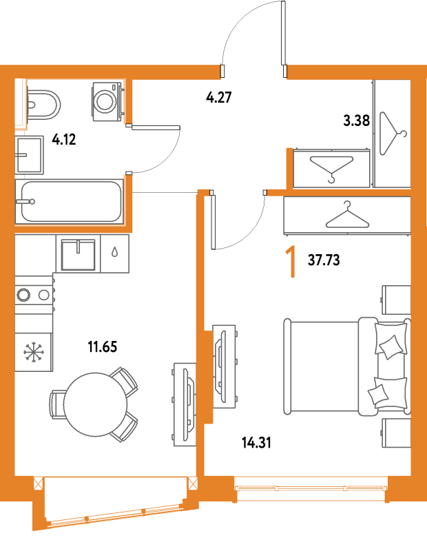1 ккв 37,7 м²