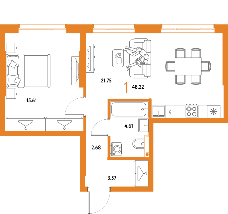2 ккв (Евро) 48,2 м²