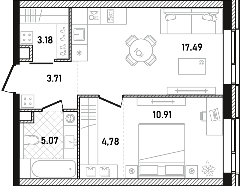 2 ккв (Евро) 45,1 м²
