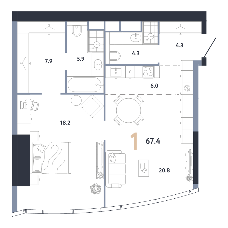 2 ккв (Евро) 67,4 м²