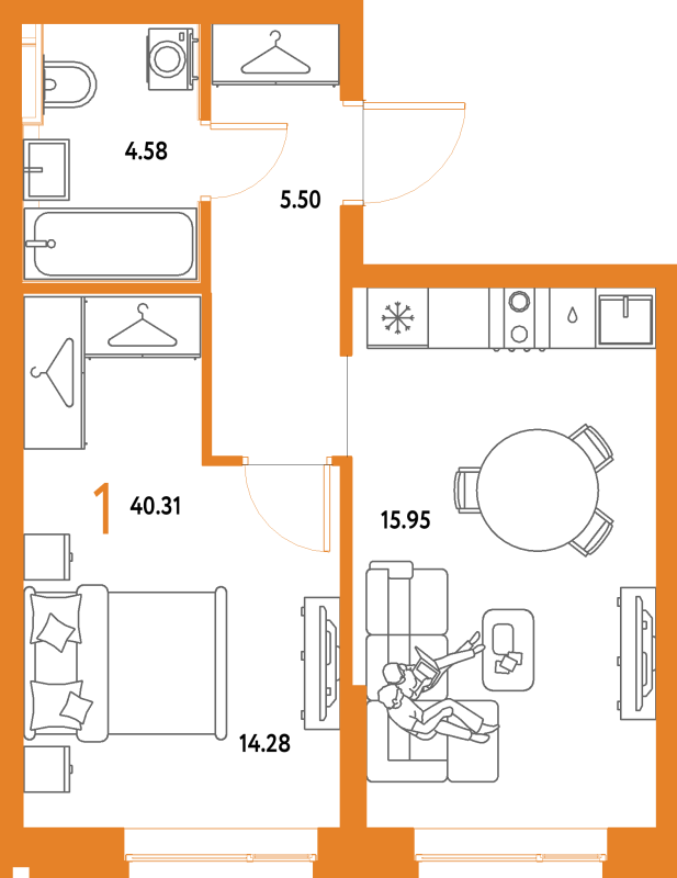 2 ккв (Евро) 40,3 м²