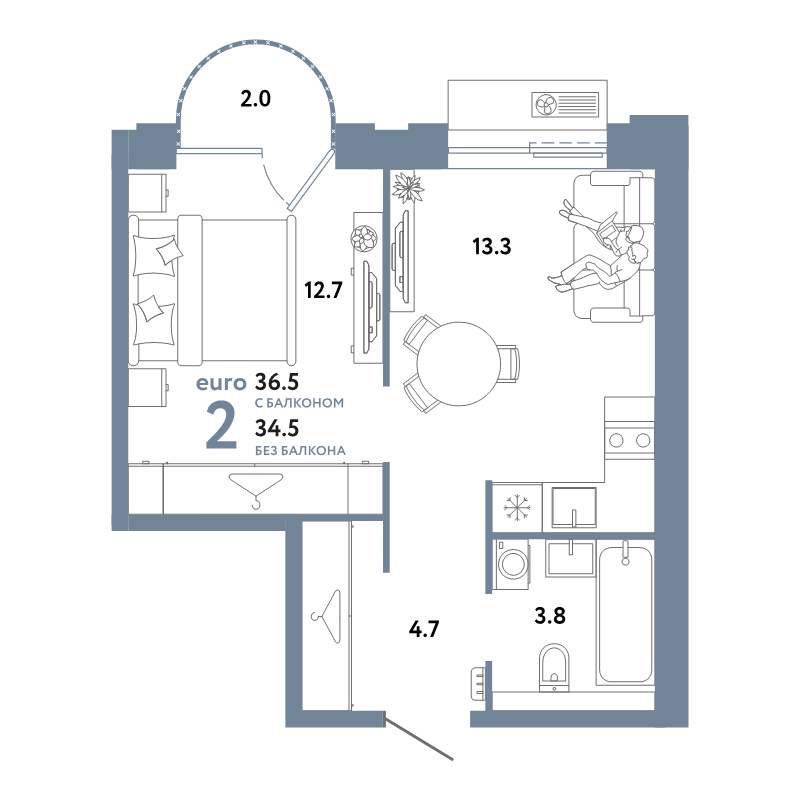 1 ккв 36,5 м²