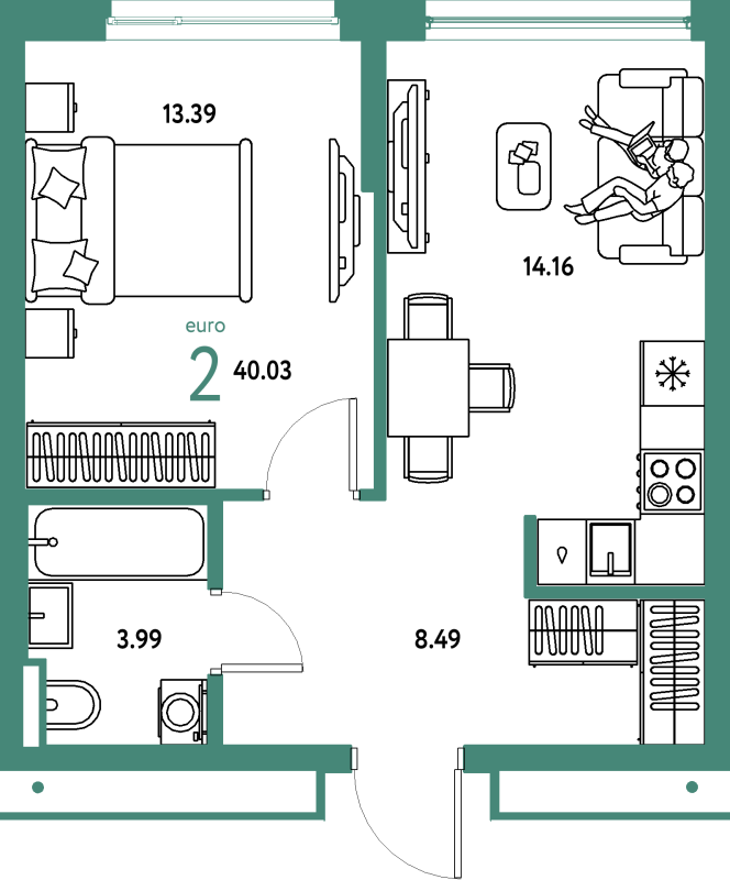 1 ккв 40 м²