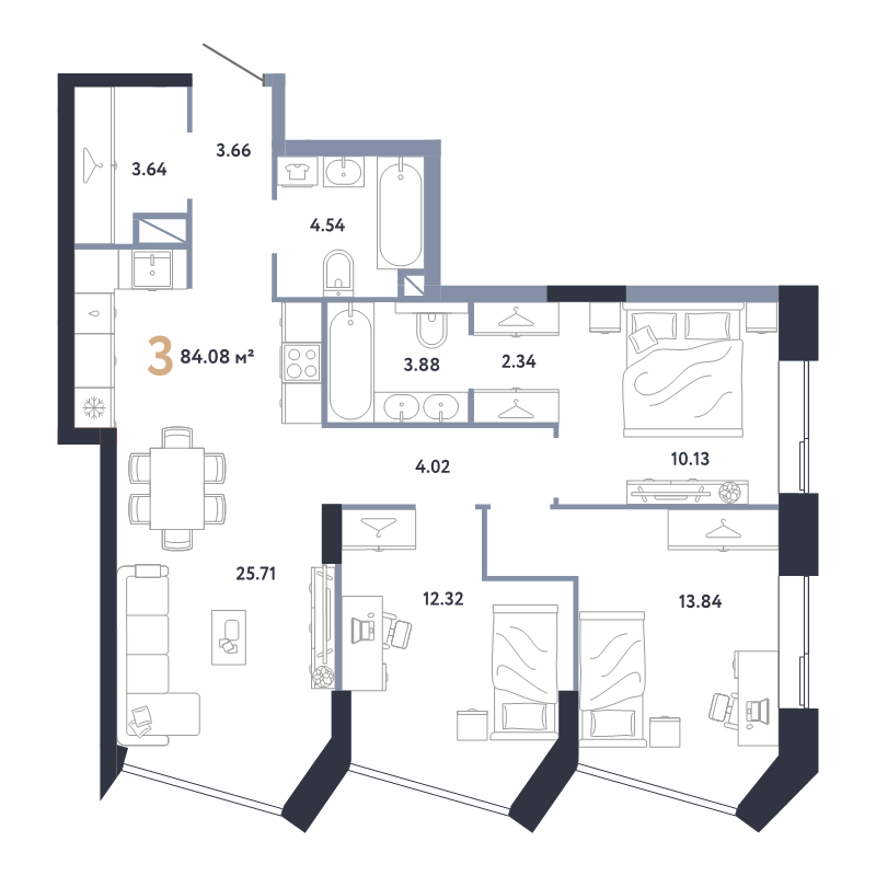 4 ккв (Евро) 84,1 м²
