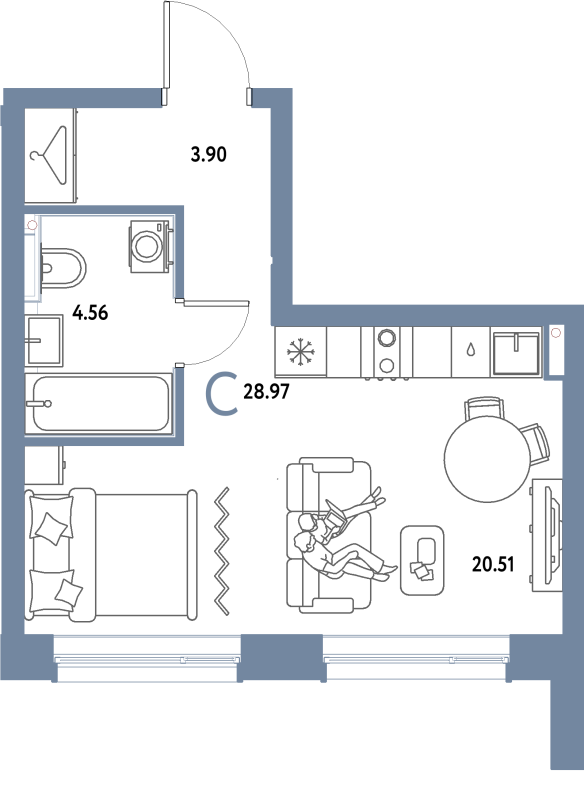 Студия 29 м²