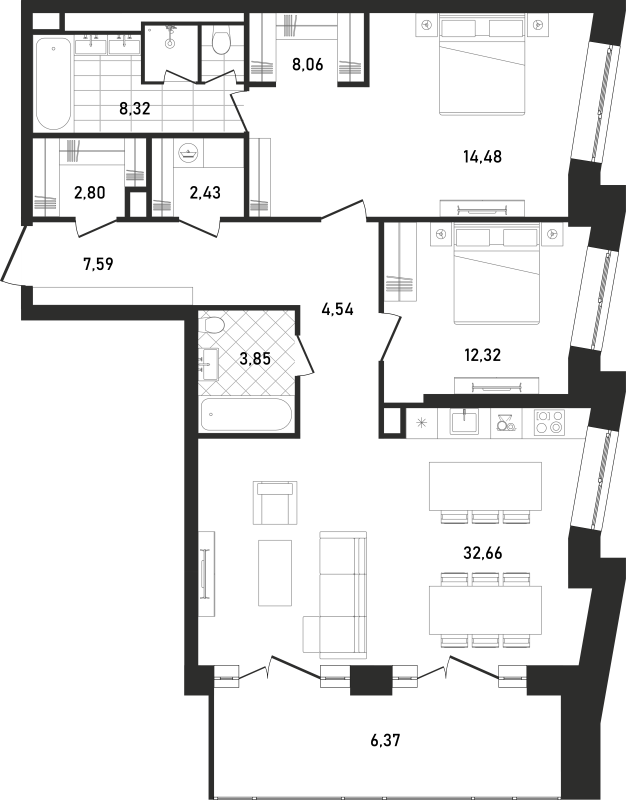 3 ккв (Евро) 109,7 м²