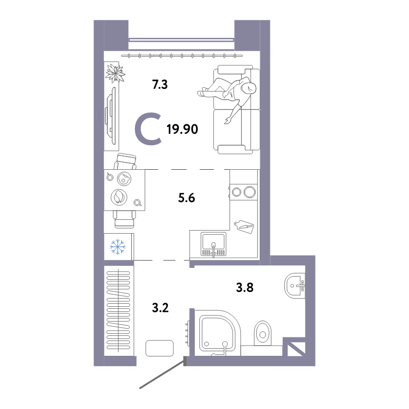 Студия 19,9 м²