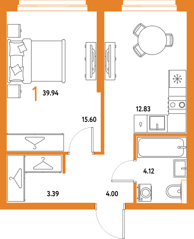 1 ккв 39,9 м²