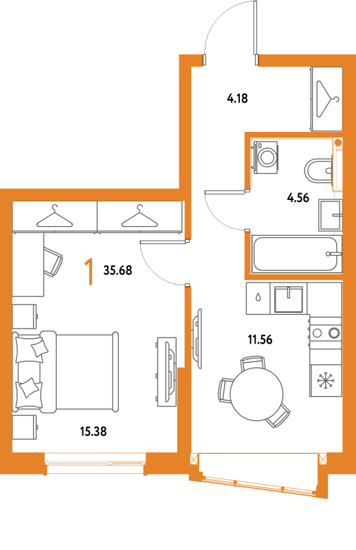 1 ккв 35,7 м²