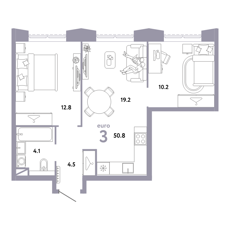 3 ккв (Евро) 50,8 м²