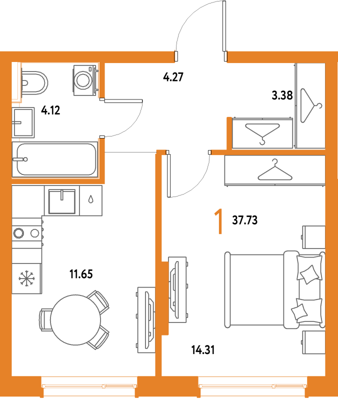 1 ккв 37,7 м²