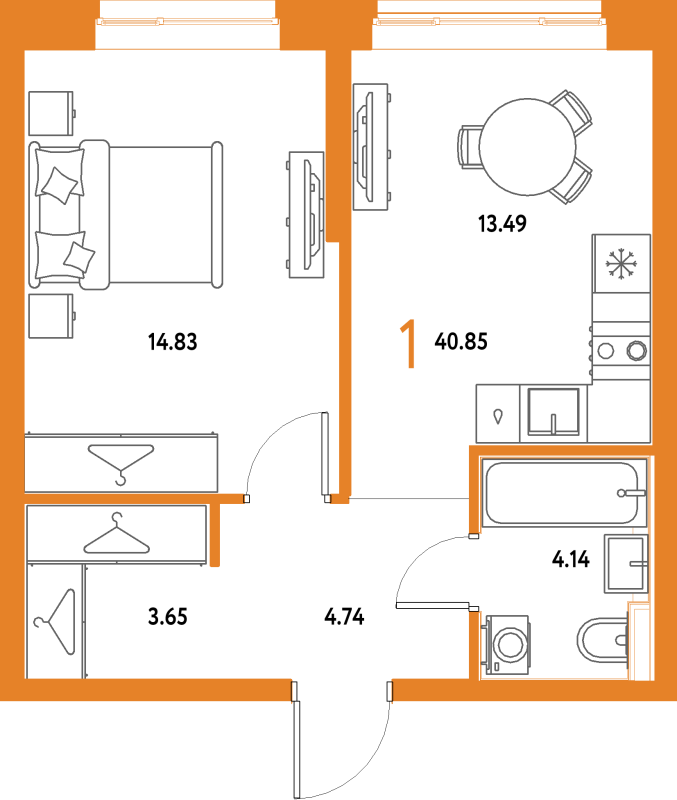 1 ккв 40,9 м²