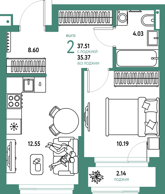 1 ккв 37,5 м²
