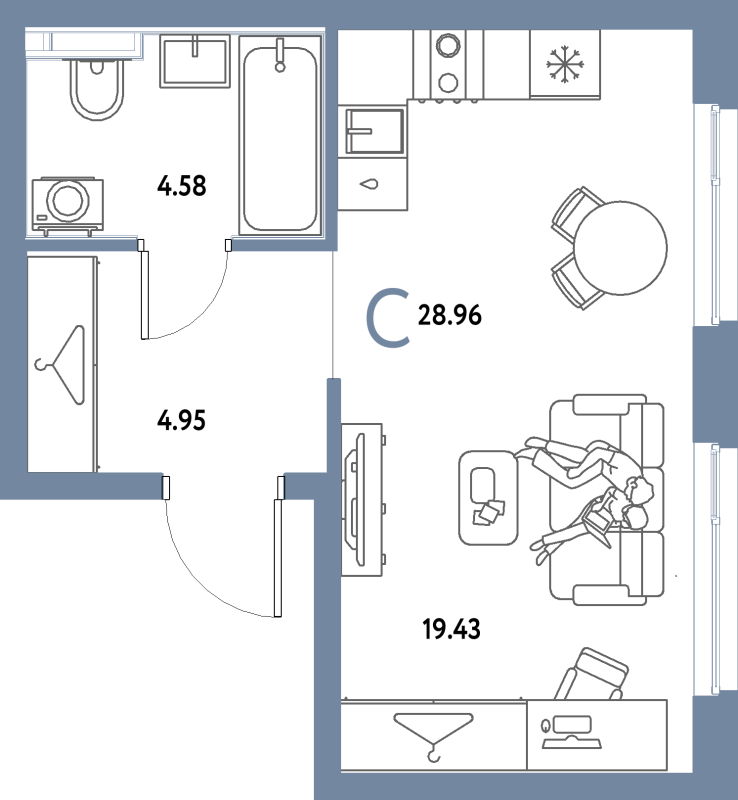 Студия 29 м²