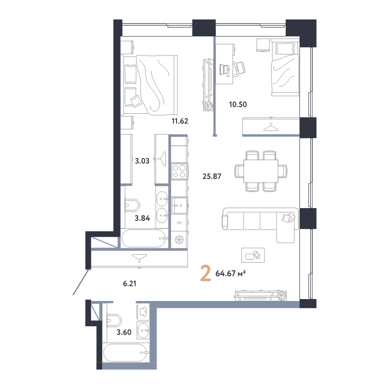3 ккв (Евро) 64,7 м²